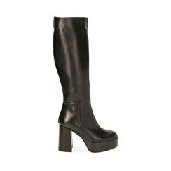 Bottines en cuir noir à plateforme, talon de 10 cm, Primadonna, 20A520700PENERO036, 001a