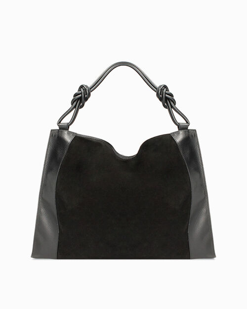 Borsa a spalla donna nera in camoscio, 