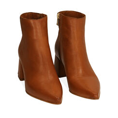 Ankle boots cognac in pelle, tacco 6 cm , SPECIAL SALE, 19L658189PECOGN035, 002a