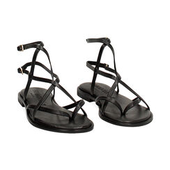 Sandalias planas mujer negras de cuero, Primadonna, 25B817031PENERO035, 003 preview