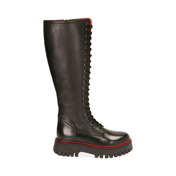 Anfibi da donna nero/rosso in pelle, tacco 4,5 cm | Primadonna Collection