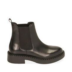Botines Chelsea de piel negra, tacón de 4 cm., Primadonna, 20B813207PENERO035, 001a