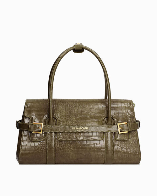 Sac &agrave; main vert effet crocodile