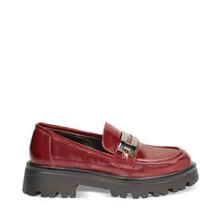 Mocassini bordeaux lucidi con tacco in gomma di 4,4 cm, Primadonna, 264954315EUBORD036, 001a