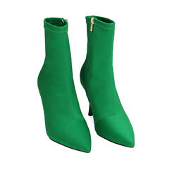Botines de lycra verde, tacón 8,5 cm, Primadonna, 182162809LYVERD036, 002a