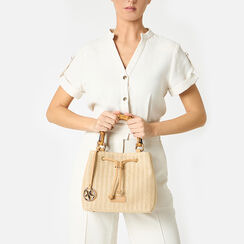Borsa a mano donna beige in raffia con manico in osso, Primadonna, 255700534RFBEIGUNI, 002 preview