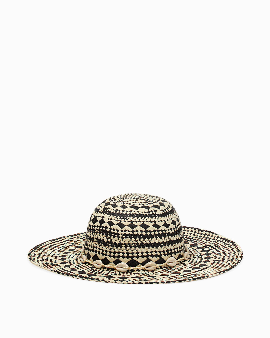 Cappello da donna in paglia intrecciata bianco-nero