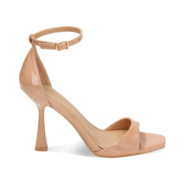 Sandales à talons nude en vernis, Fin de Collection, 234961217VENUDE037