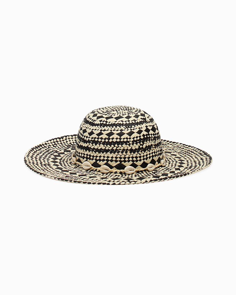 Cappello da donna in paglia intrecciata bianco-nero image number null