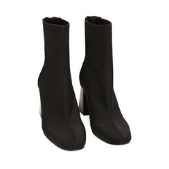 Ankle boots neri in tessuto, tacco 7,5 cm, Saldi, 224859812LYNERO036, 002a