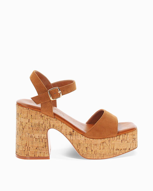 WOMEN SHOES WEDGE MICROFIBER COGN, COGNAC