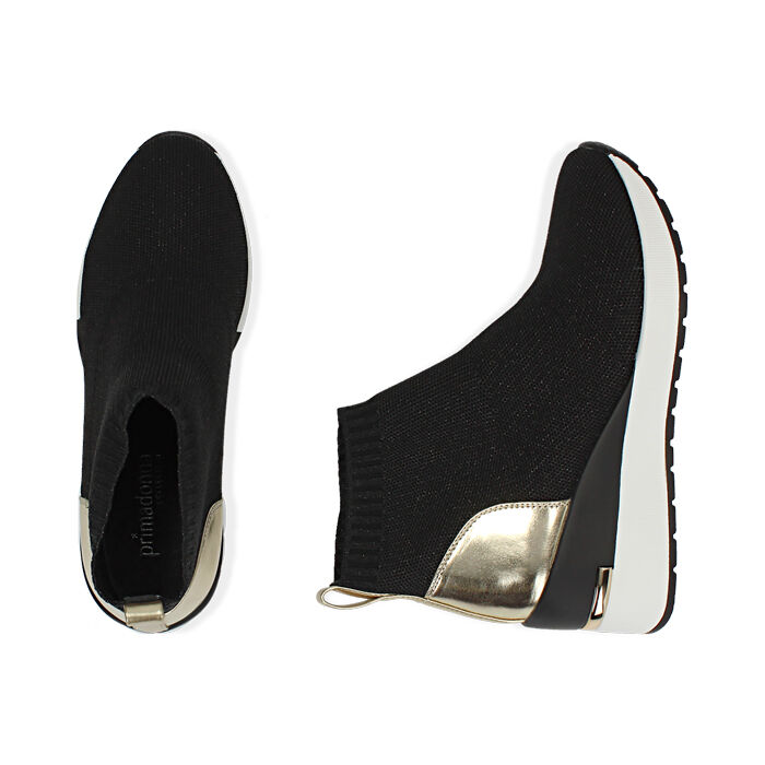 Slip-on nere in tessuto, zeppa 6,5 cm | Primadonna Collection