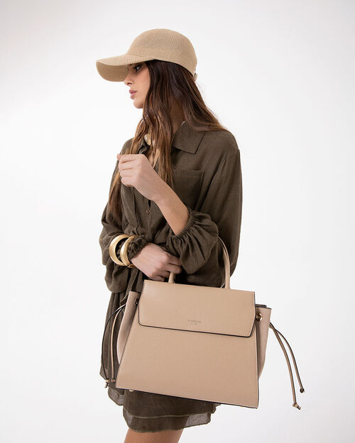 Bolso de mano beige con detalles elegantes, BEIGE