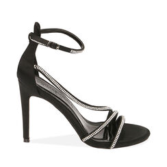 Sandali neri in raso, tacco 10 cm , 192174221RSNERO036, 001a