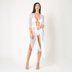 Poncho donna bianco in tessuto con cintura, Primadonna, 25B450102TSBIANUNI, 002a