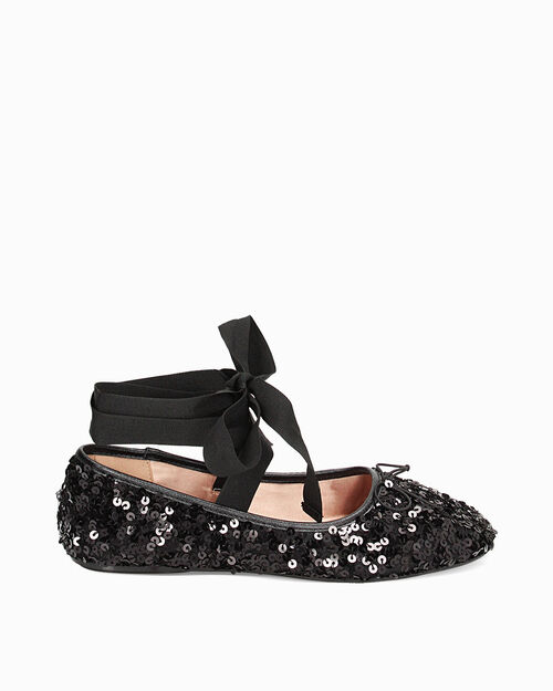 Ballerine lace-up nere in paillettes, BLACK
