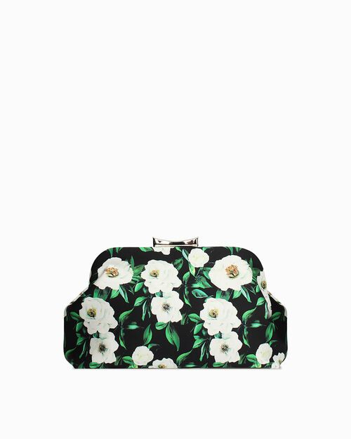 Pochette nera e bianca a fiori con tracolla removibile, MULTI COLOR