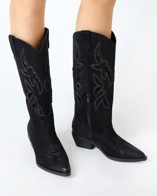 Stivali donna neri in microfibra, 