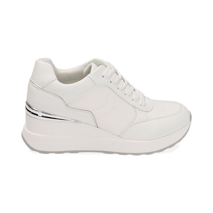 Sneakers bianche, zeppa 6 cm, Primadonna, 212855014EPBIAN035