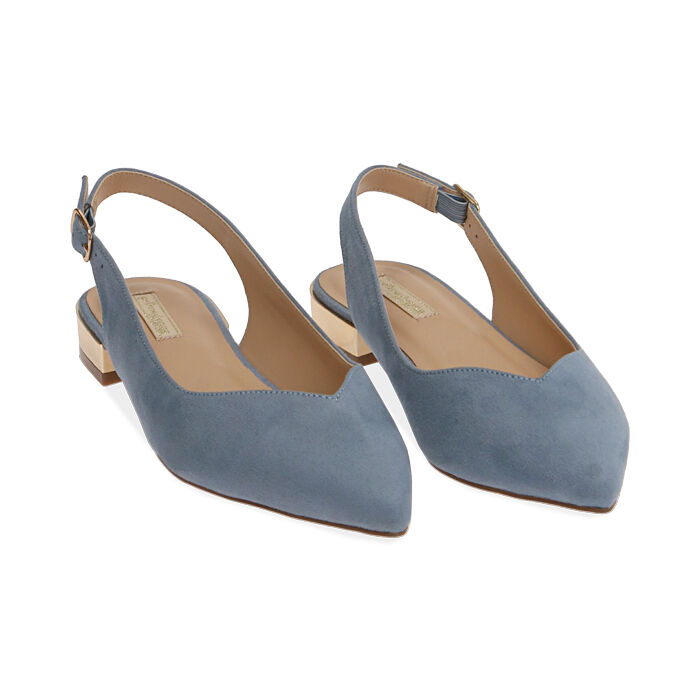 Slingback flat celesti in microfibra