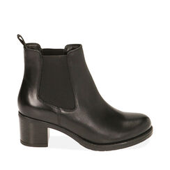 Botines Chelsea de piel negra, tacón de 6 cm., Primadonna, 20L923043PENERO035, 001a