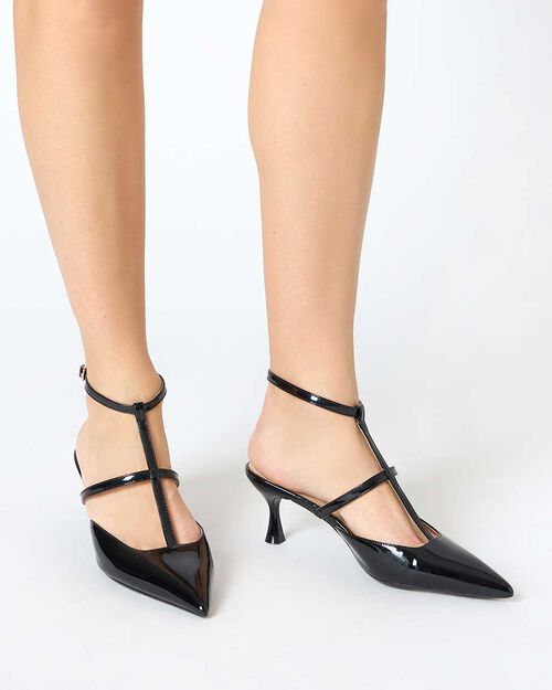D&eacute;collet&eacute; slingback femme noires avec bracelet, BLACK