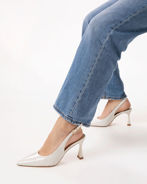 Zapato de sal&oacute;n crema tac&oacute;n 7,5 cm, CREAM