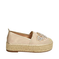 Espadrillas platform champagne in raso, suola 4,5 cm , 194910241RSCHAM036, 001a