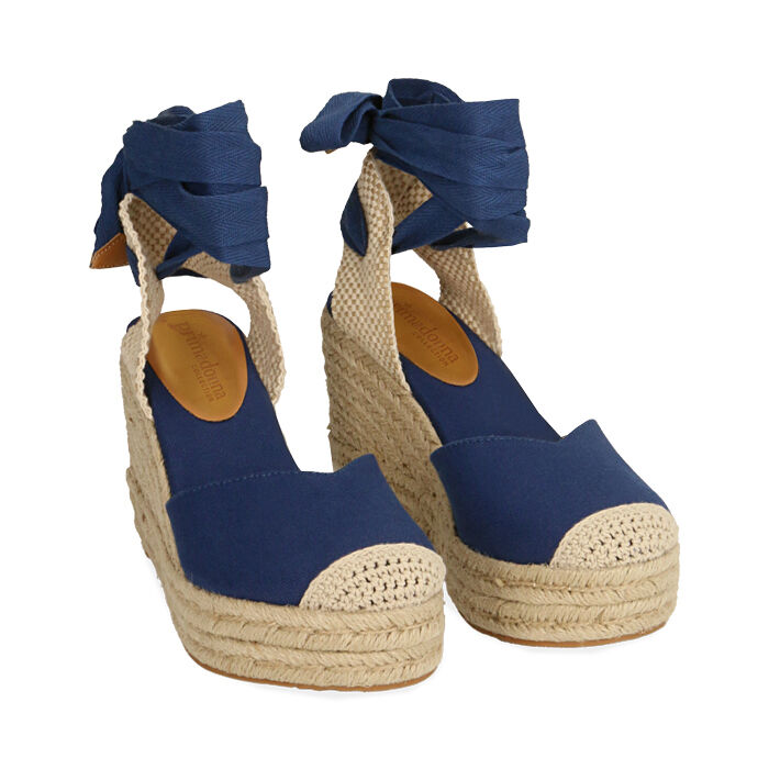Espadrillas blu in canvas, zeppa 9 cm | Primadonna Collection