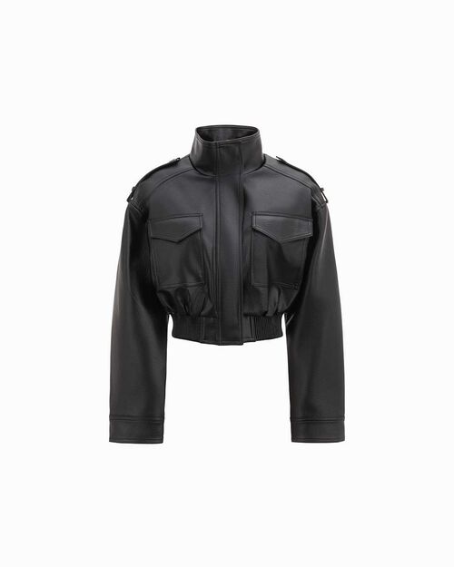 Cazadora negro con cuello alto mujer, BLACK