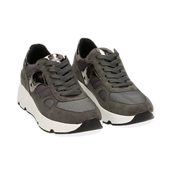 Sneakers grises en tissu technique, compensée 4 cm, Soldés, 162801993TSGRIG036, 002 preview