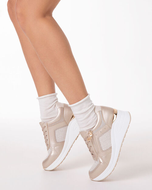 CHAUSSURES POUR FEMMES SNEAKERS LAMIN&Eacute; O, GOLD