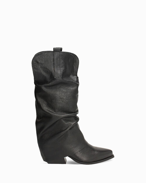 Bota en piel lavada negra elegante, BLACK