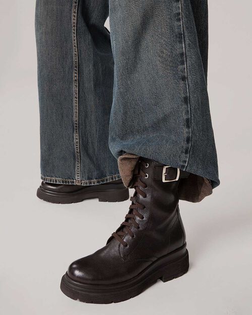 Dark brown combat boots with 5.5 cm heel, DK BROWN