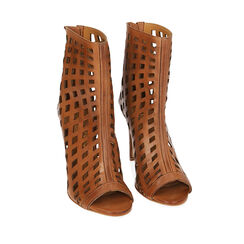 Ankle boots traforati cognac in pelle, tacco 10 cm , SPECIAL SALE, 19A501050PECOGN038, 002a