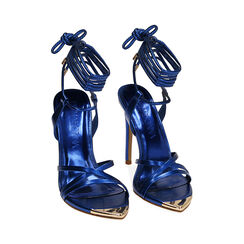 Sandales à lanières en laminé bleu, talon 9,5 cm , FIN DE COLLECTION, 192137101LMBLUE036, 002 preview
