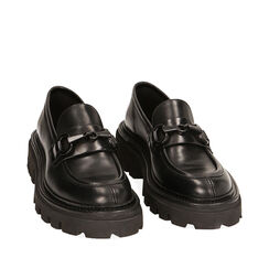 WOMEN SHOES MOCASSINS LEATHER NERO, 22S211306PENERO037, 002a