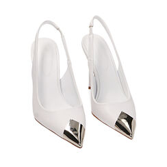 Décolleté slingback bianche con puntale, tacco 10,5 cm, Primadonna, 212179733EPBIAN036, 002a
