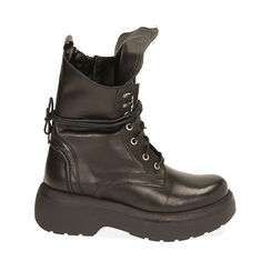 Botas militares de cuero negro, tacón de 6 cm., Primadonna, 20L620021PENERO035, 001a