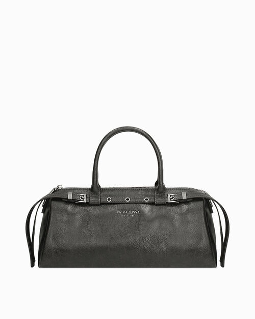 Borsa a mano nera con dettagli argentati, BLACK