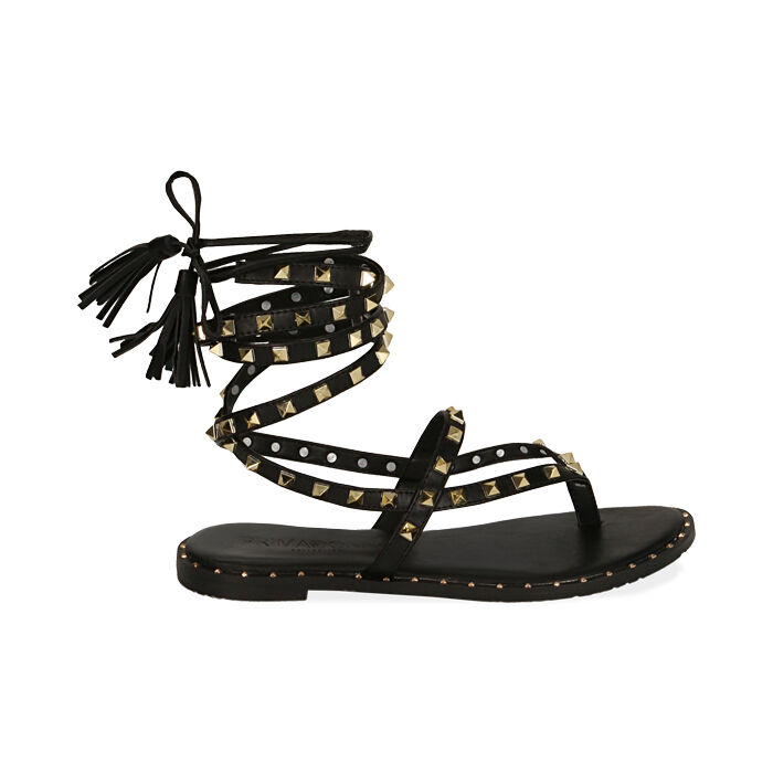 Sandali donna borchiati infradito neri | Primadonna Collection