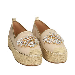 Espadrillas platform champagne in raso, suola 4,5 cm , 194910241RSCHAM036, 002a