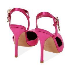 Décolleté slingback fucsia in raso, tacco 10,5 cm, Primadonna, 212186123RSFUCS035, 003 preview