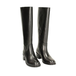 Bota negra de cuero con tacón bajo, Primadonna, 24N550045PENERO035, 002a