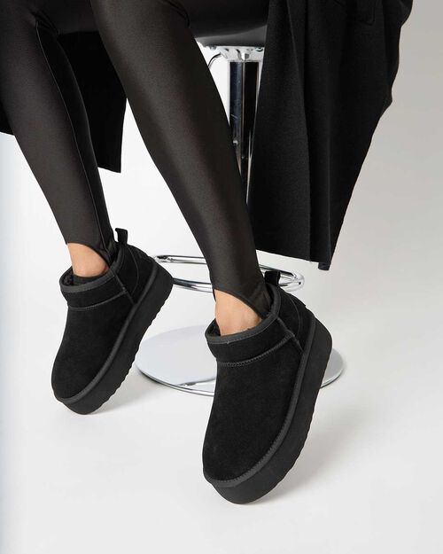 Bottines d'hiver noires en daim avec talon de 4,5 cm, BLACK