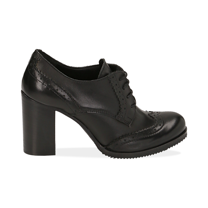 Stringate Nere In Pelle Con Lavorazione Duilio Tacco 8 Cm