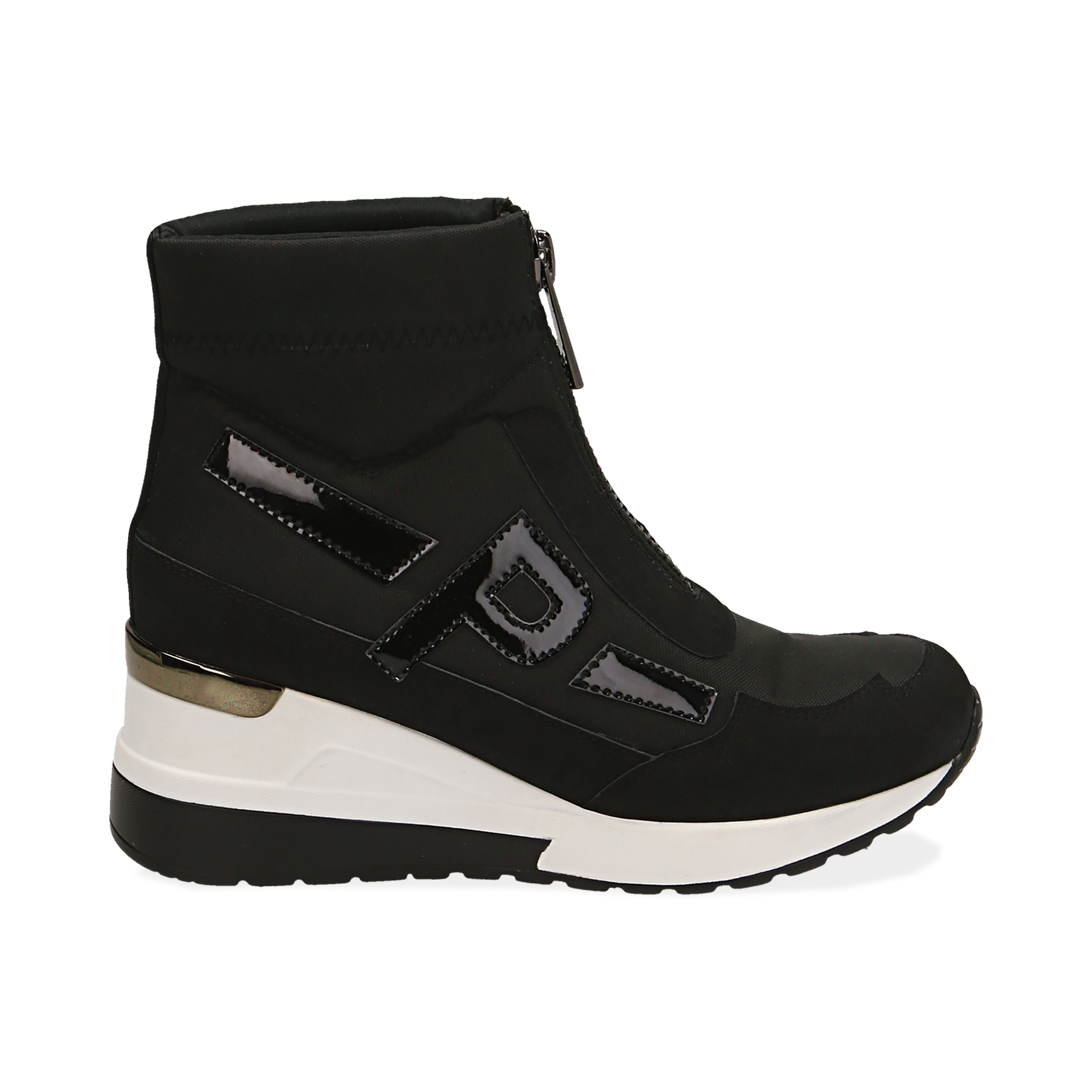 Sneakers a calza nere in tessuto tecnico, zeppa 6 cm | Primadonna Collection