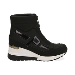 Sneakers à chaussettes noires en tissu technique, compensée 6 cm , Soldés, 16A718203TSNERO035, 001 preview