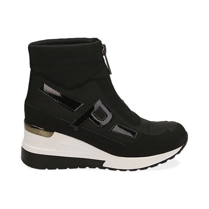 Sneakers à chaussettes noires en tissu technique, compensée 6 cm , Soldés, 16A718203TSNERO035