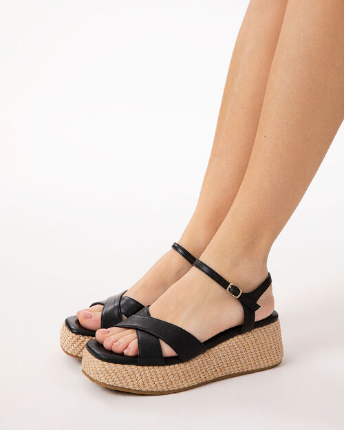 Zeppe nere tacco 5,8 cm, BLACK